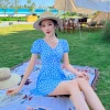 Swimsuit women's dress style one-piece conservative, belly cover-up and slimming, Korean ins style short-sleeved fashionable forest-themed hot spring new swimsuit details Picture